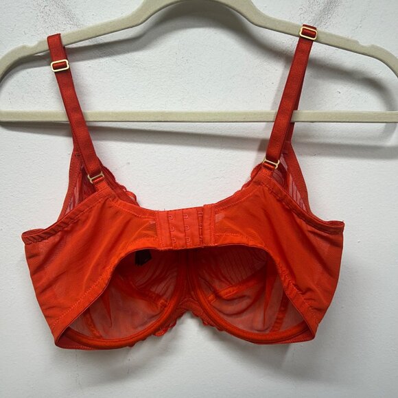 Natori Bright Red orange Sheer Lace Embroidered Underwire Bra 34G - Picture 7 of 9